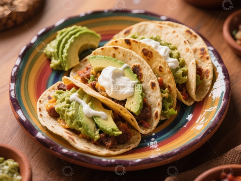 高清大图下载【趣麦麦图】色彩斑斓盘上的美味墨西哥卷饼