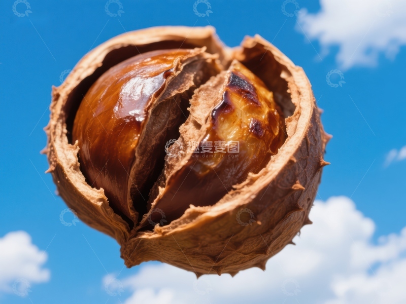 高清大图下载【趣麦麦图】裂开的坚果壳与蓝天背景