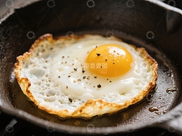 煎蛋在铸铁锅中烹饪
