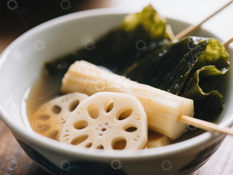 高清大图下载【趣麦麦图】日式莲藕海带汤
