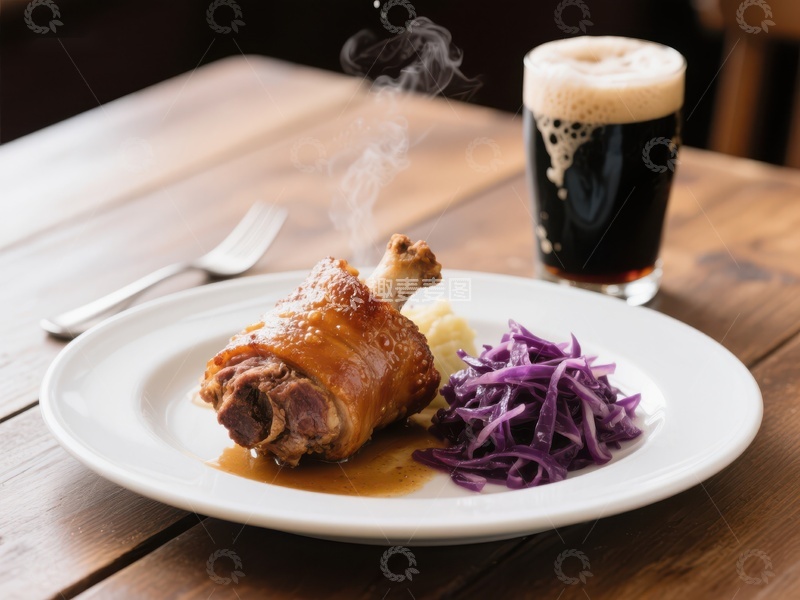 高清大图下载【趣麦麦图】烤肉配紫甘蓝与黑啤