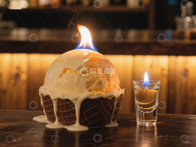 高清大图下载【趣麦麦图】火焰冰淇淋与烈酒杯