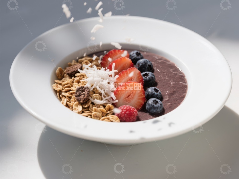 高清大图下载【趣麦麦图】美味早餐碗：巧克力燕麦配新鲜水果