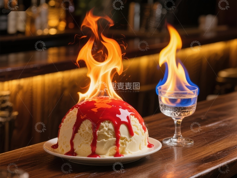 高清大图下载【趣麦麦图】火焰冰淇淋与烈酒杯