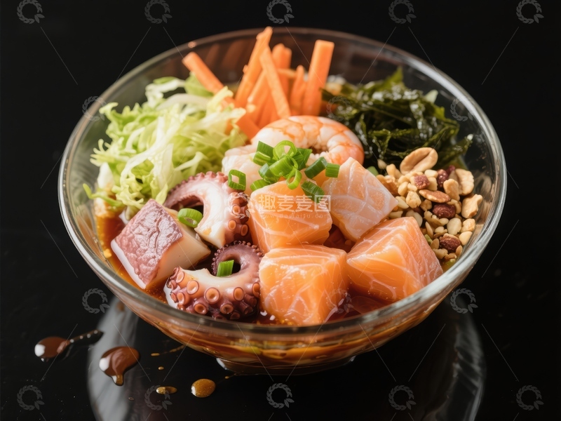 高清大图下载【趣麦麦图】海鲜沙拉碗，配三文鱼和章鱼