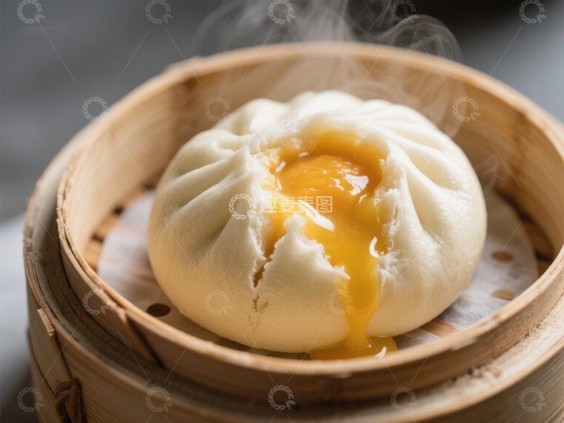 高清大图下载【趣麦麦图】热腾腾的流沙包，香气四溢