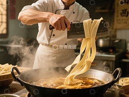 厨师手工拉面，热锅翻炒