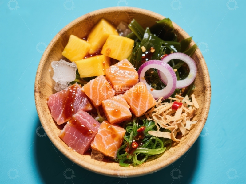 高清大图下载【趣麦麦图】海鲜刺身碗，搭配芒果与紫洋葱