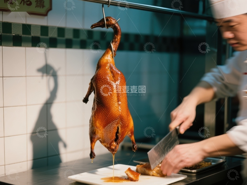高清大图下载【趣麦麦图】厨师正在切制烤鸭
