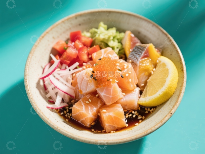 高清大图下载【趣麦麦图】色彩鲜艳的生鱼片碗