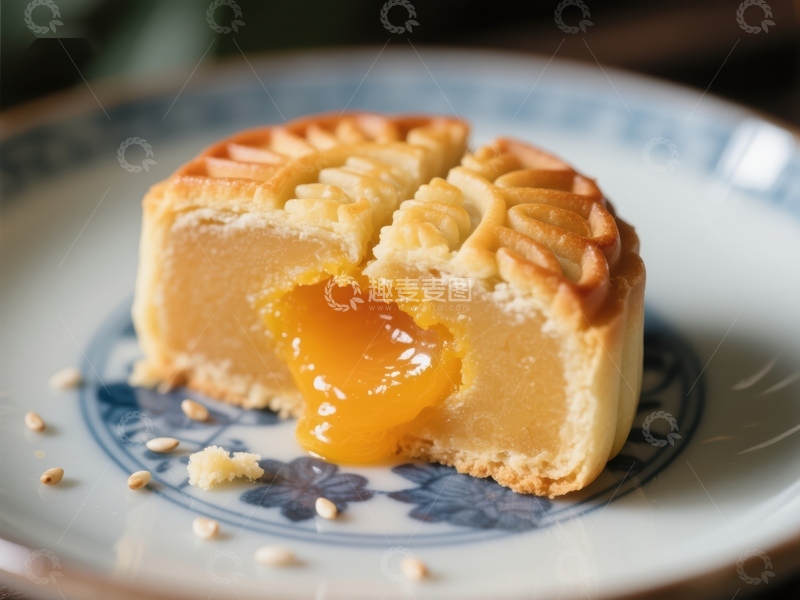 高清大图下载【趣麦麦图】流心月饼，金黄馅料诱人