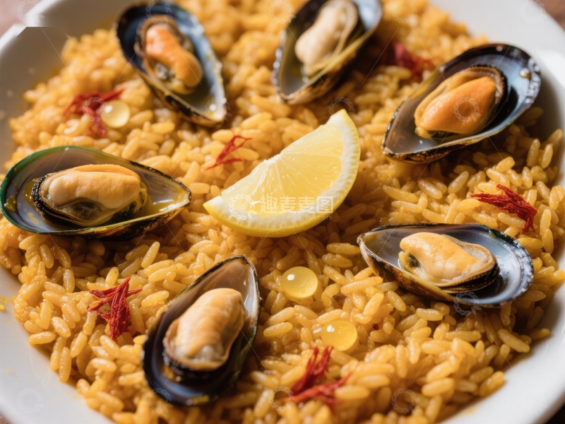 高清大图下载【趣麦麦图】海鲜饭配青口和柠檬