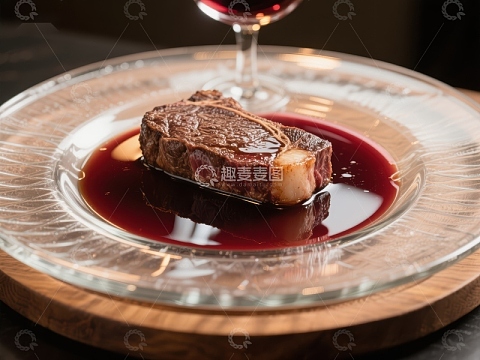 红酒配牛排，精致美食呈现