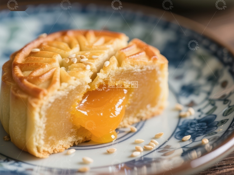 高清大图下载【趣麦麦图】-金黄月饼切面，蛋黄馅料诱人