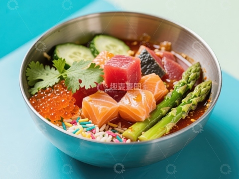 色彩缤纷的海鲜蔬菜碗