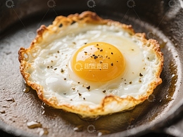 煎蛋在铸铁锅中特写
