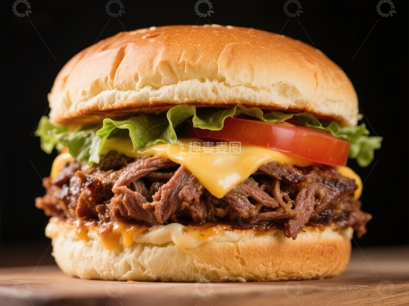 高清大图下载【趣麦麦图】美味牛肉汉堡配芝士和蔬菜