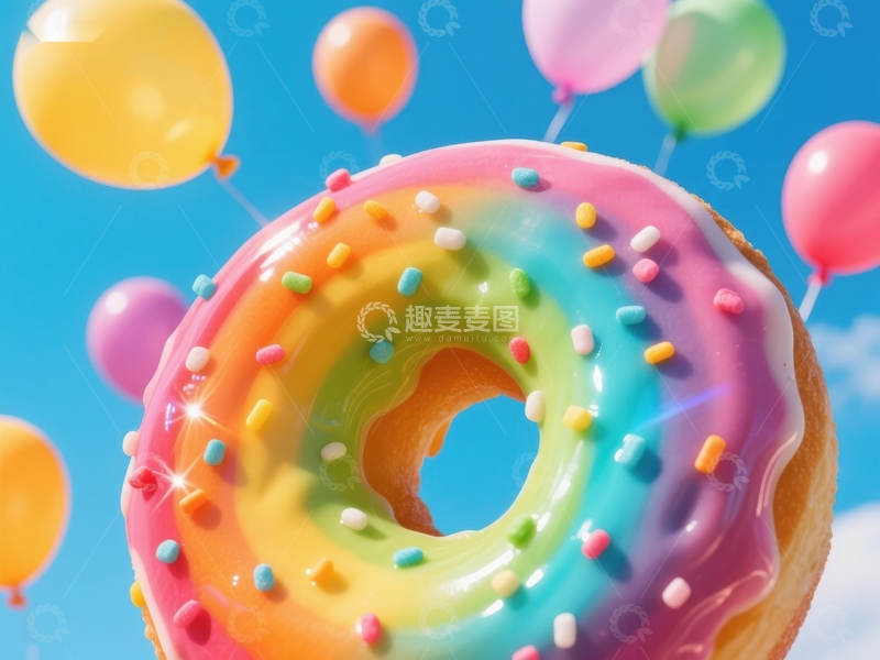 高清大图下载【趣麦麦图】彩虹甜甜圈与彩色气球