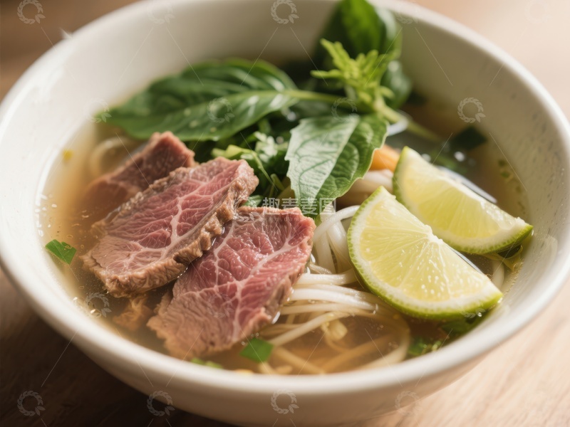 高清大图下载【趣麦麦图】越南牛肉河粉，配以青柠和香草