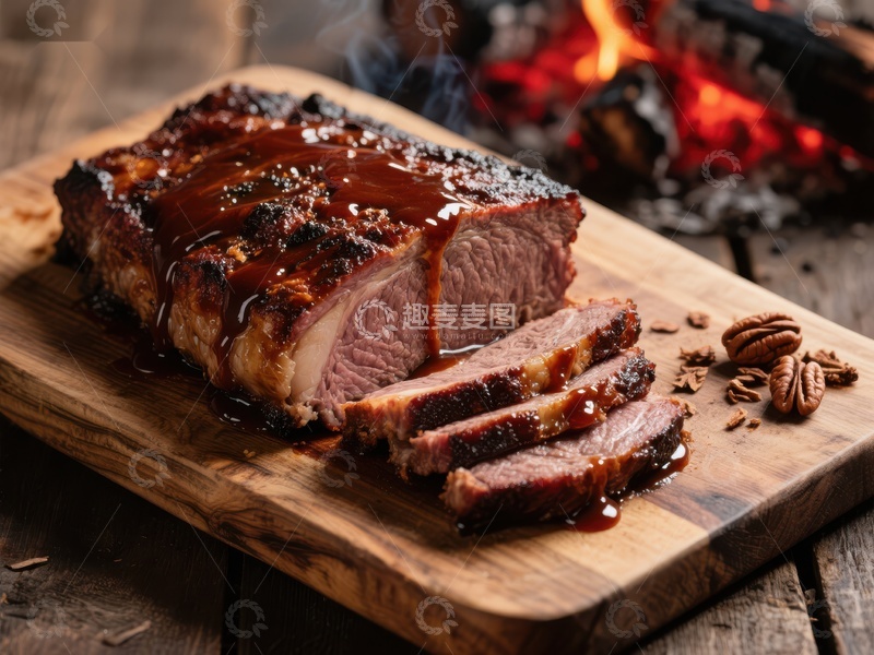 高清大图下载【趣麦麦图】烟熏烤肉，切片摆盘
