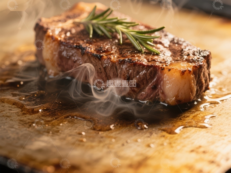 高清大图下载【趣麦麦图】煎制牛排，香气四溢