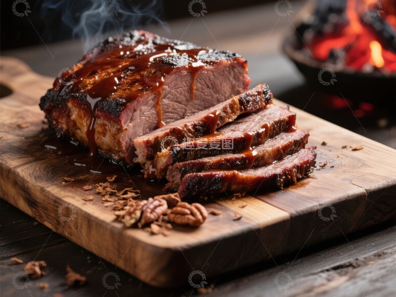 高清大图下载【趣麦麦图】烟熏烤肉切片，热气腾腾