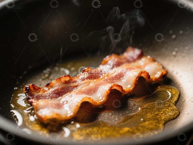 高清大图下载【趣麦麦图】煎锅中的培根正在滋滋作响