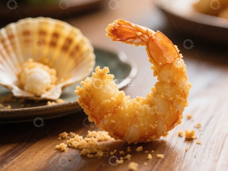 高清大图下载【趣麦麦图】金黄酥脆的炸虾与扇贝