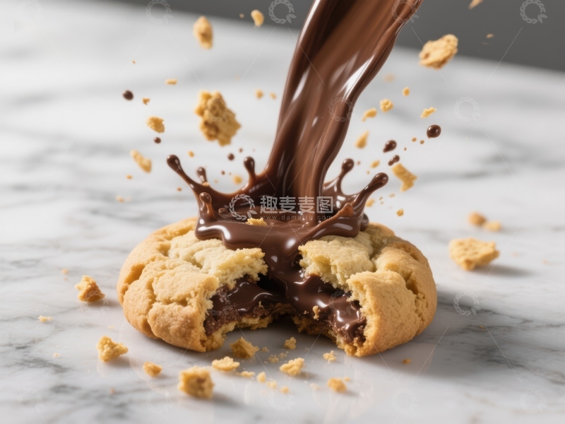 高清大图下载【趣麦麦图】巧克力倾泻在饼干上