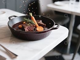 铸铁锅中的牛肉与胡萝卜