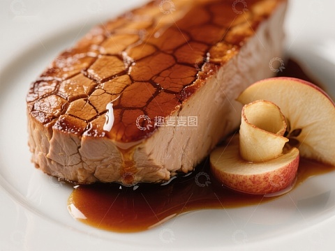 烤肉配苹果，淋上酱汁