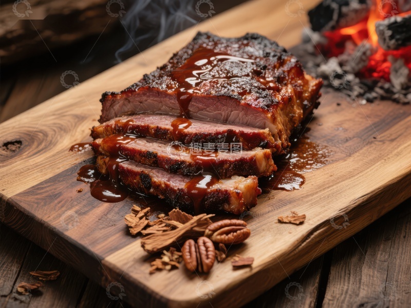 高清大图下载【趣麦麦图】烟熏烤肉切片，淋上酱汁