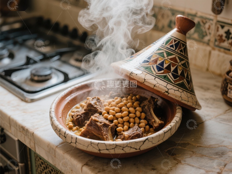 高清大图下载【趣麦麦图】热气腾腾的塔吉锅美食