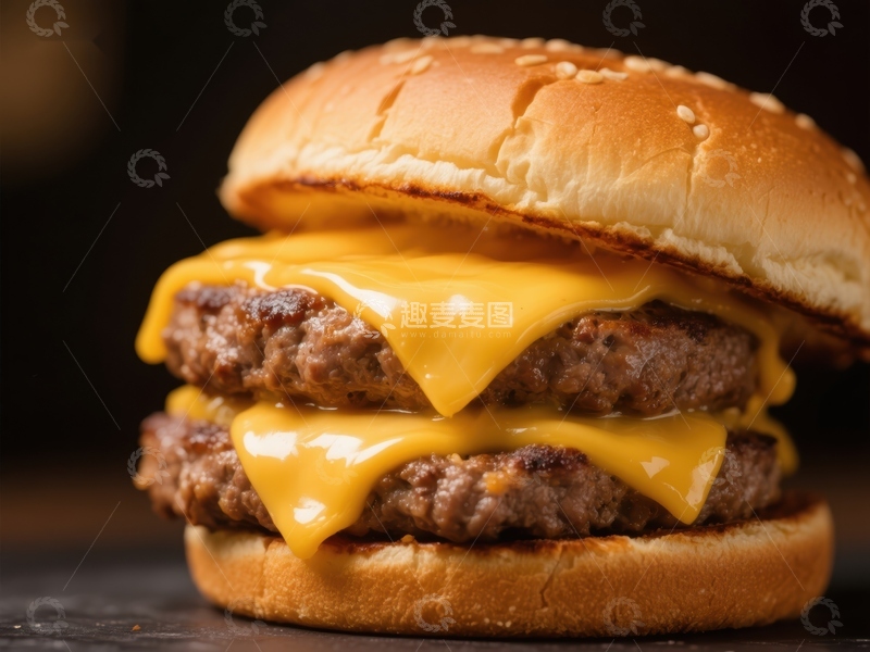 高清大图下载【趣麦麦图】双层芝士汉堡特写