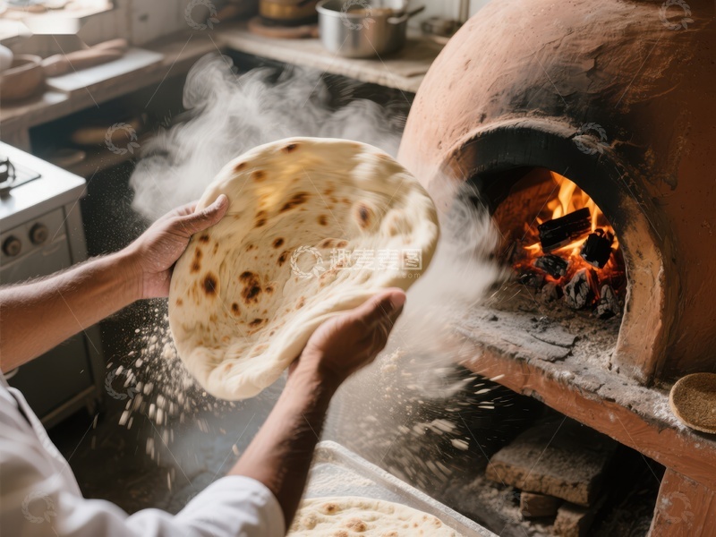 高清大图下载【趣麦麦图】传统烤炉中取出热腾腾的面饼