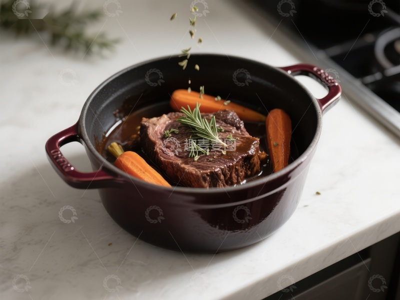 高清大图下载【趣麦麦图】炖锅中的牛肉与胡萝卜