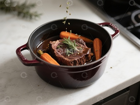炖锅中的牛肉与胡萝卜