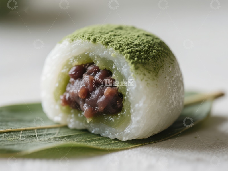 高清大图下载【趣麦麦图】抹茶红豆糯米团