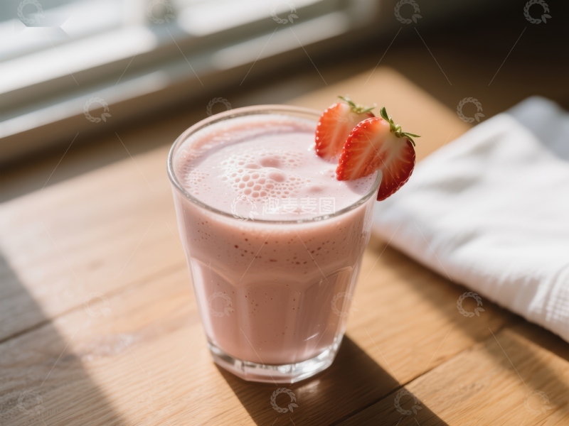 高清大图下载【趣麦麦图】草莓奶昔，阳光下的清新饮品