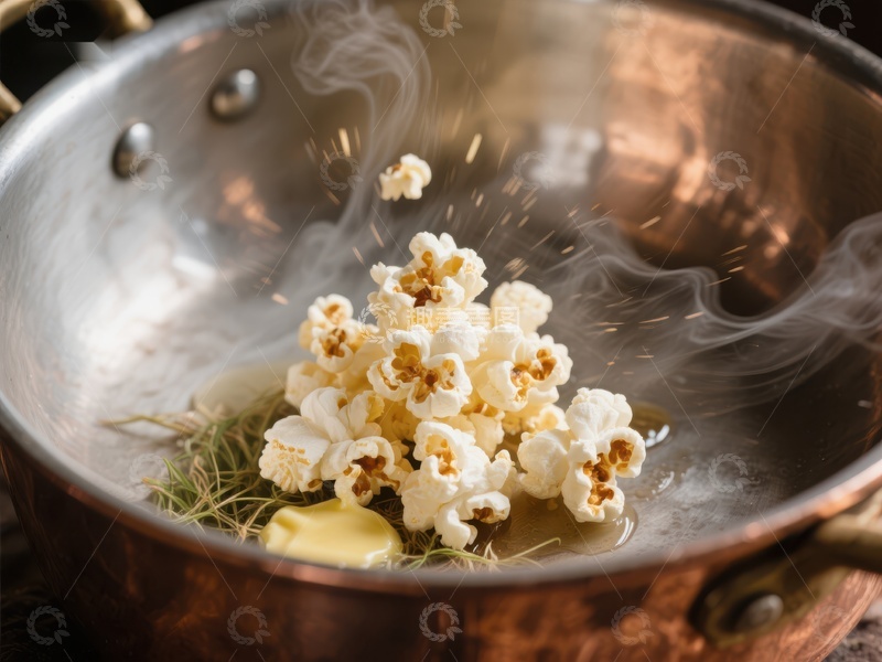 高清大图下载【趣麦麦图】铜锅中新鲜爆开的爆米花