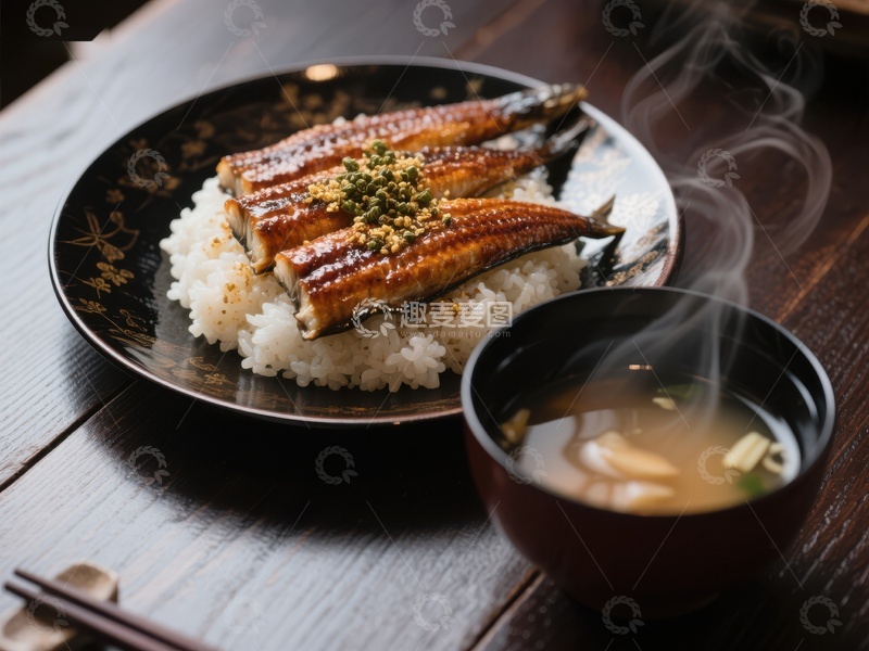高清大图下载【趣麦麦图】日式鳗鱼饭配热汤