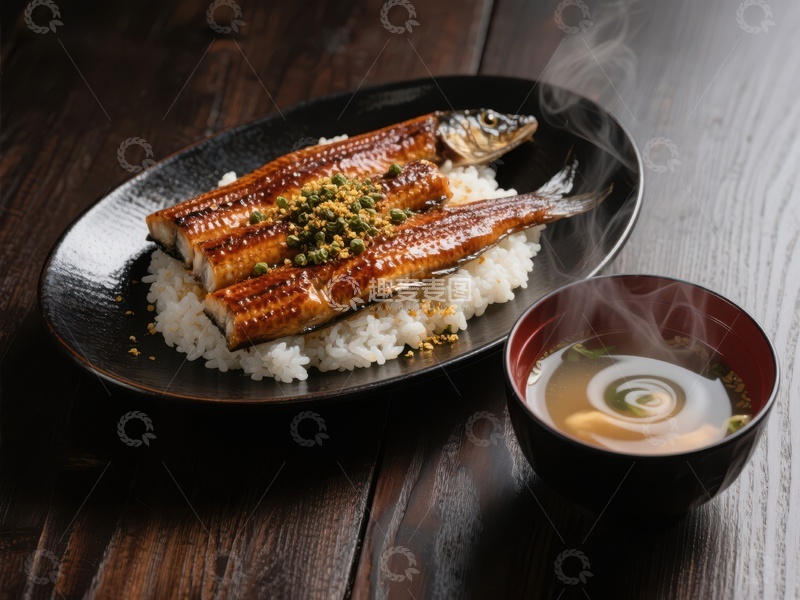 高清大图下载【趣麦麦图】鳗鱼饭配热茶，日式美食