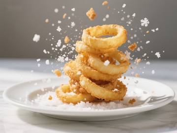 金黄洋葱圈撒盐瞬间