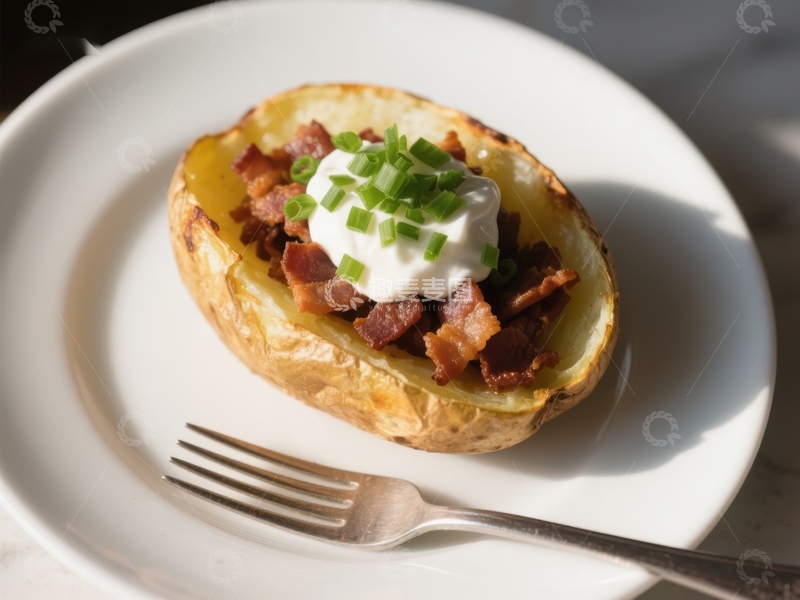 高清大图下载【趣麦麦图】烤土豆配培根酸奶油