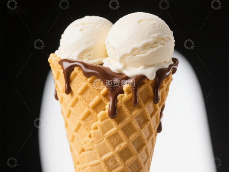 高清大图下载【趣麦麦图】双球冰淇淋巧克力酱淋面
