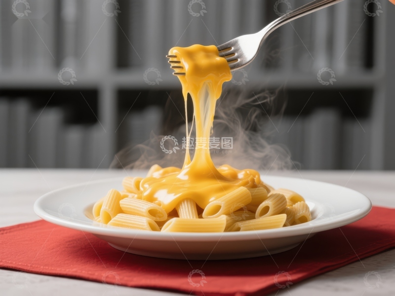 高清大图下载【趣麦麦图】叉子挑起热腾腾的芝士意面