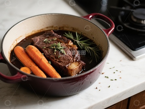 红烧牛肉配胡萝卜和迷迭香