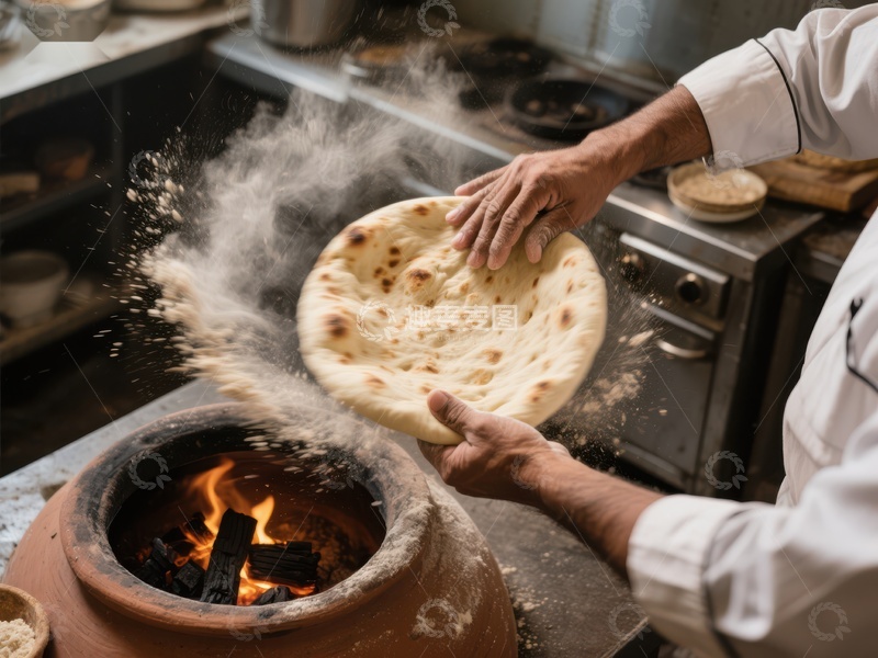 高清大图下载【趣麦麦图】厨师将面饼放入传统烤炉