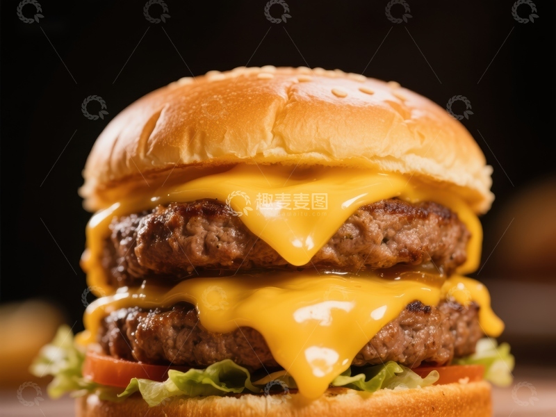 高清大图下载【趣麦麦图】双层芝士汉堡特写