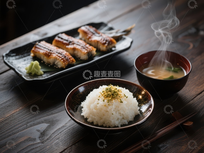 高清大图下载【趣麦麦图】日式鳗鱼饭与味噌汤